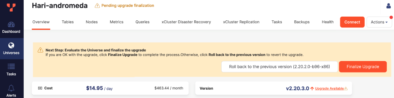 Finalize upgrade Finalize upgrade